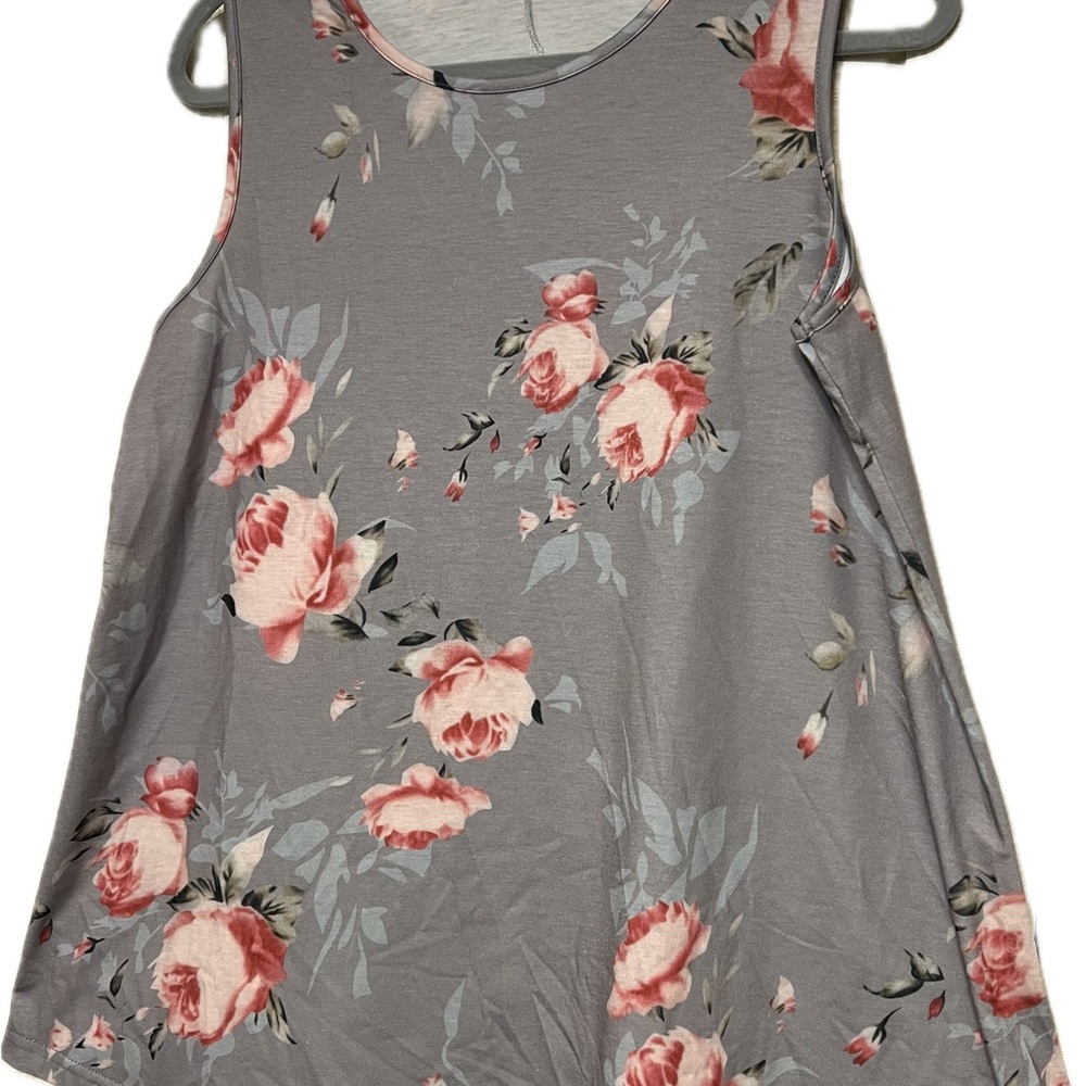 Floral Sleeveless Top - Gray and Pink